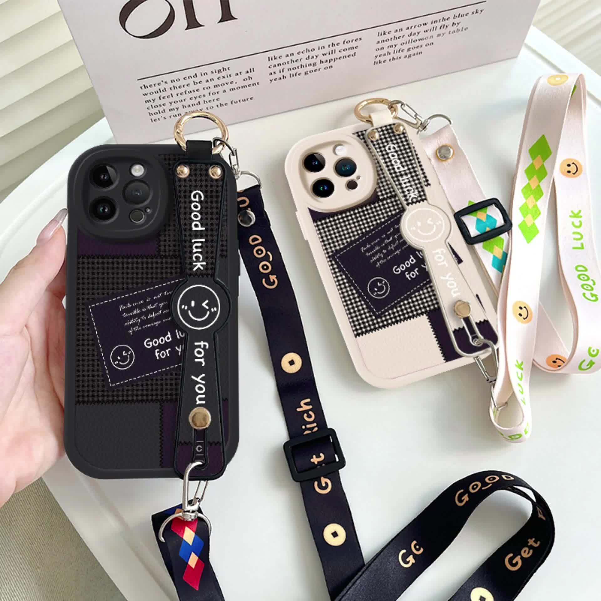 Interesting Stripe Pattern for Iphone 16/15/14/13/12/11 Pro/Plus/Max/Mini Mobile Phone Case Trendy And Fashionable Creative Wristband Can Be Used As a Bracket, Cross-Body, Back-Hanging Chain Rope, Full-Cover Silicone Anti-Fal